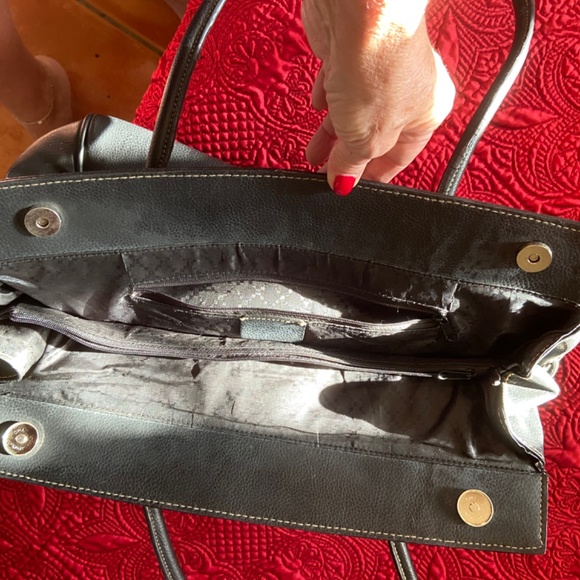 Pleather satchel with nylon lining and baseball top stitching - Picture 5 of 16